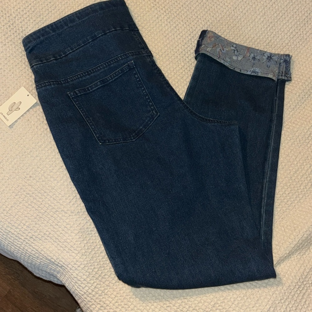 Brand New Cactus + Pearl Jeans with floral cuff bottoms